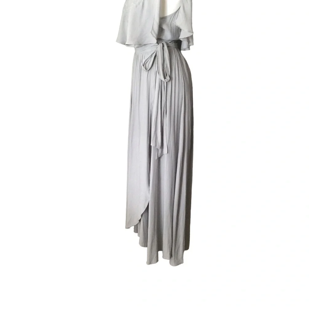 Free People Blue Gray Embroidered Fiona Maxi‎ True Wrap Dress